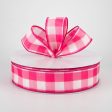 1.5  Woven Buffalo Plaid Ribbon: Fuchsia & White (50 Yards) For Sale