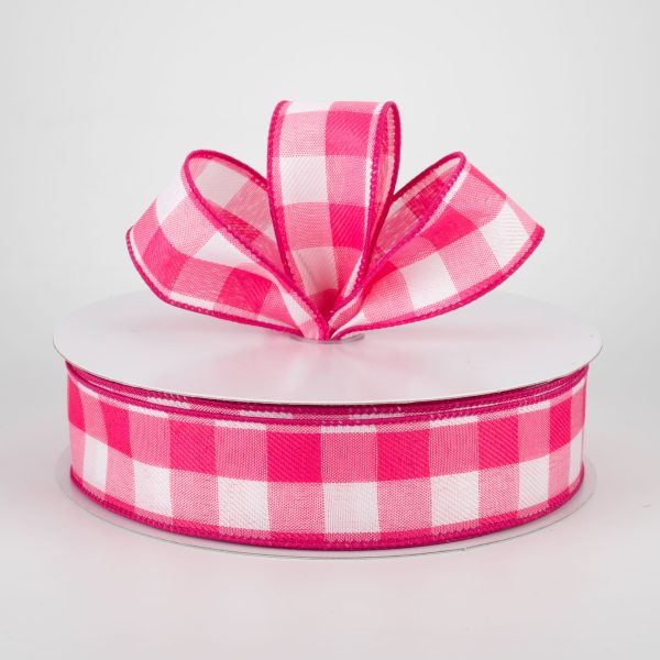 1.5  Woven Buffalo Plaid Ribbon: Fuchsia & White (50 Yards) For Sale