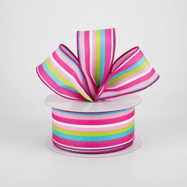 1.5  Walla Stripes Ribbon: Pink, Blue, Green (10 Yards) Hot on Sale