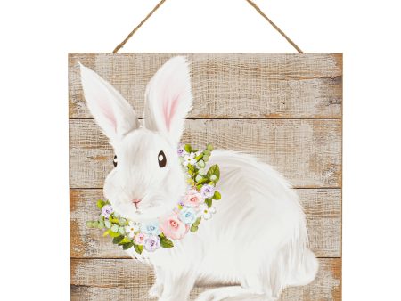 10  Square Wooden Sign: Floral Bunny Online Hot Sale