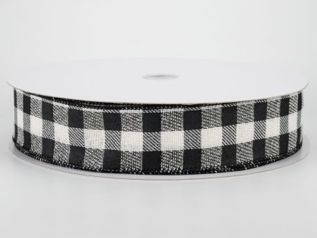 1.5  Woven Buffalo Plaid Ribbon: Black & Cream (50 Yards) Cheap