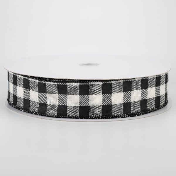 1.5  Woven Buffalo Plaid Ribbon: Black & Cream (50 Yards) Cheap