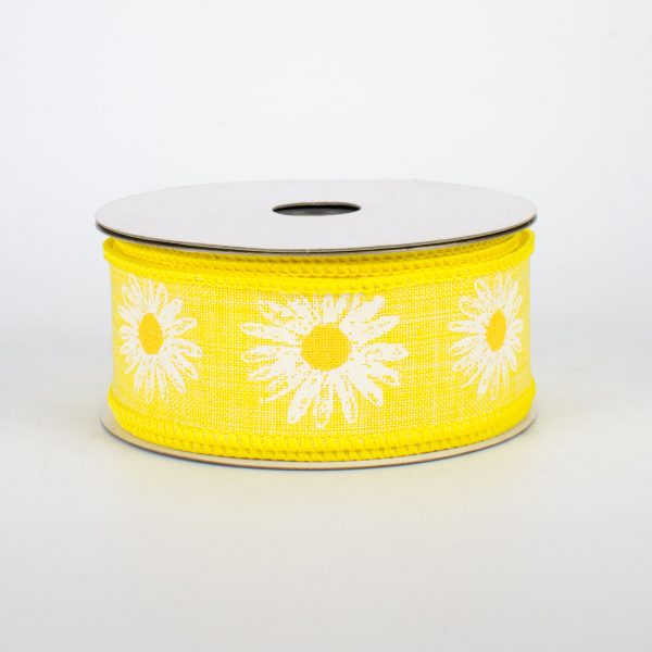 1.5  Linen Daisy Ribbon: Yellow (10 Yards) Online Hot Sale