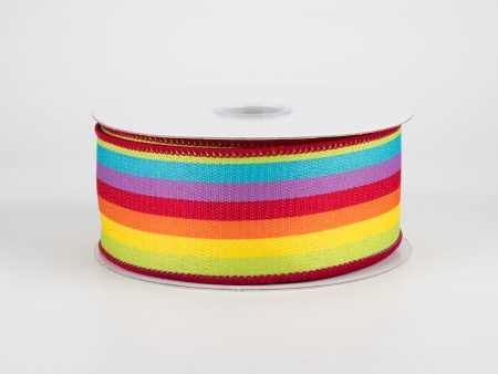 1.5  Vertical Woven Stripes Ribbon: Rainbow (10 Yards) Cheap