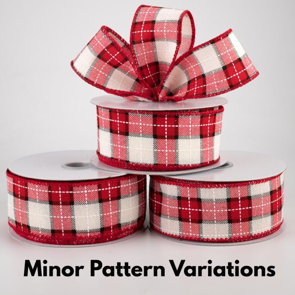 1.5  Windowpane Plaid Ribbon: Red, Ivory, Black (10 Yards) Hot on Sale