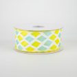 1.5  Mosaic Diamond Pattern Ribbon: Yellow & Aqua (10 Yards) Cheap