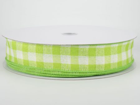 1.5  Woven Buffalo Plaid Ribbon: Lime & Cream (50 Yards) Cheap