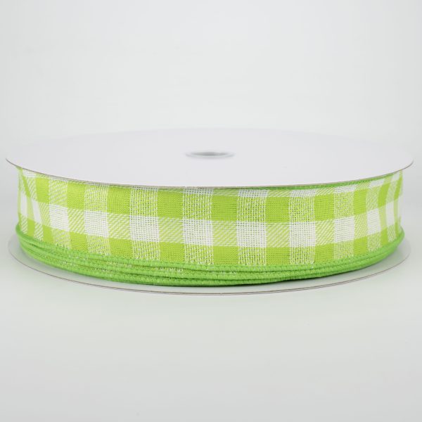 1.5  Woven Buffalo Plaid Ribbon: Lime & Cream (50 Yards) Cheap