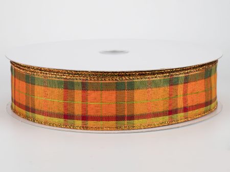 1.5  Fall Plaid Metallic Ribbon (50 Yards) For Discount