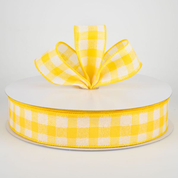 1.5  Woven Buffalo Plaid Ribbon: Daffodil Yellow & Cream (50 Yards) Online now