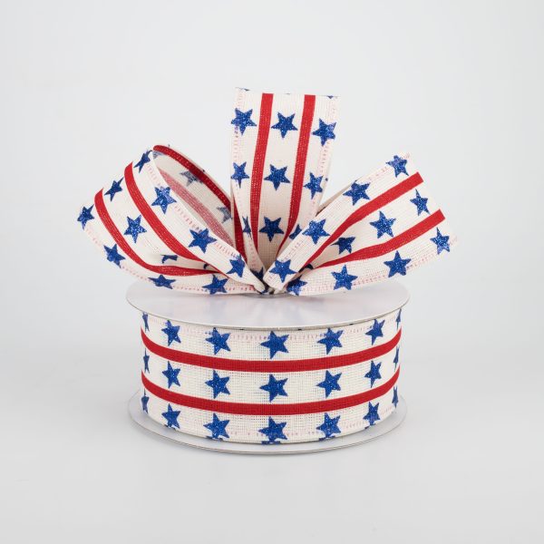 1.5  Vertical Stars & Stripes Ribbon: Ivory (10 Yards) Online now