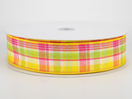 1.5  Bertie Plaid Ribbon: Yellow, Fuchsia, Lime, White (50 Yards) Discount