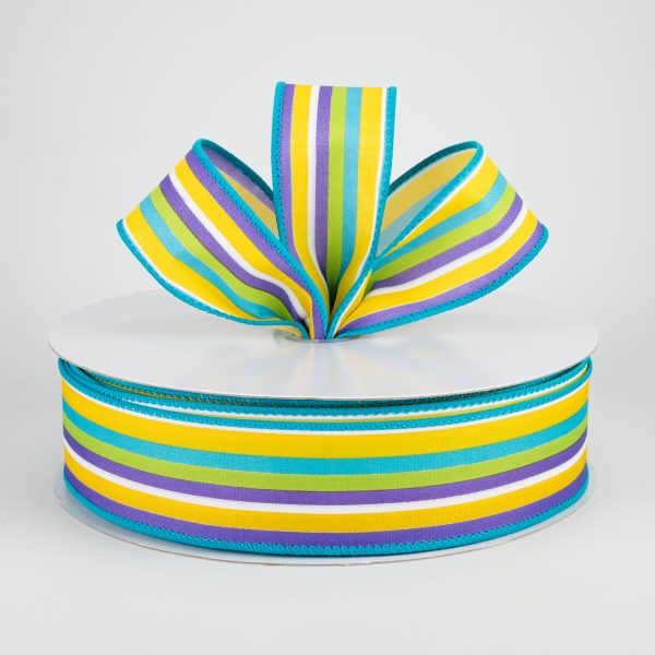 1.5  Walla Stripes Ribbon: Purple, Lime, Yellow, Turquoise (50 Yards) Sale