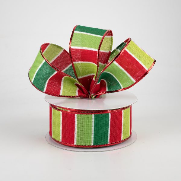 1.5  Holiday Bright Stripes Ribbon: Emerald, Lime, Fresh, Red (10 Yards) on Sale