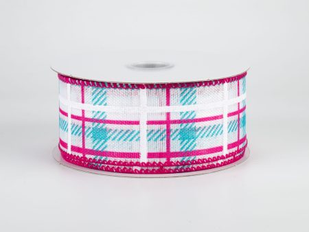 1.5  Iridescent Print Plaid Ribbon: Turquoise, Fuchsia, White (10 Yards) For Discount