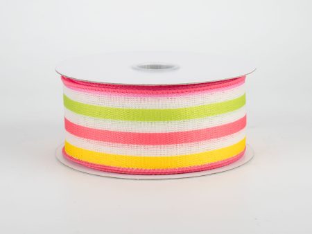 1.5  Woven Stripes Ribbon: Pink, Lime, Yellow, Aqua (10 Yard Cheap