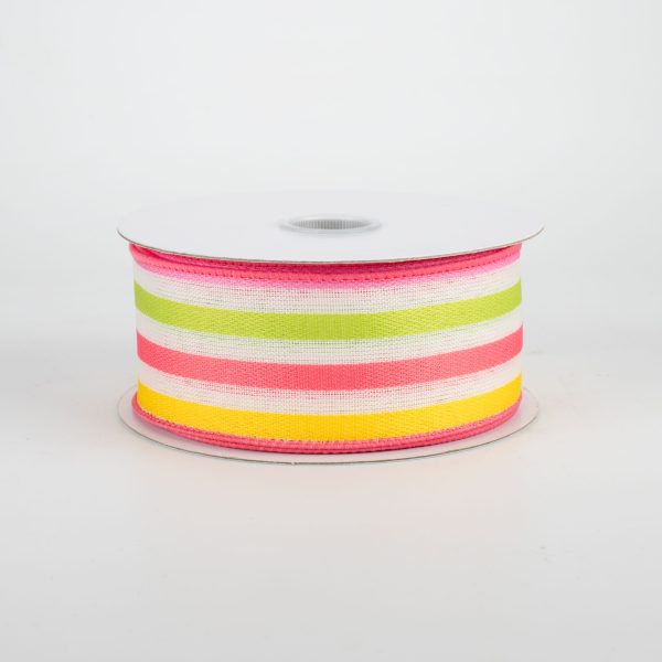 1.5  Woven Stripes Ribbon: Pink, Lime, Yellow, Aqua (10 Yard Cheap