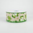 1.5  Watercolor Shamrocks Ribbon: Natural (10 Yards) For Sale