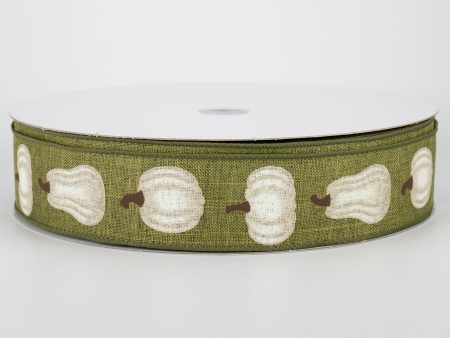 1.5  White Pumpkin Ribbon: Moss (50 Yards) Hot on Sale