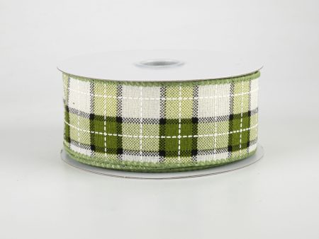 1.5  Windowpane Plaid Ribbon: Olive, Ivory, Black (10 Yards) For Cheap