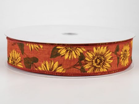 1.5  Linen Sunflower Ribbon: Rust (50 Yards) Online