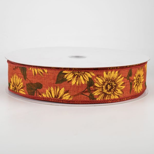 1.5  Linen Sunflower Ribbon: Rust (50 Yards) Online