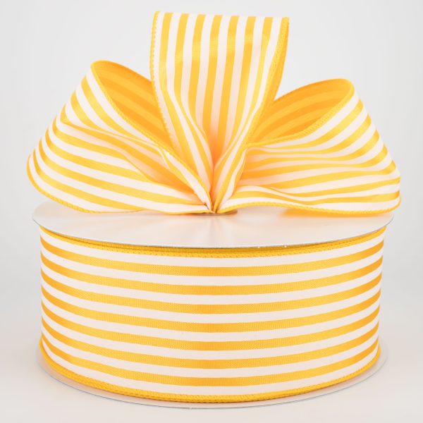 2.5  Cabana Stripes Ribbon: White on Sunflower Satin (50 Yards) Fashion