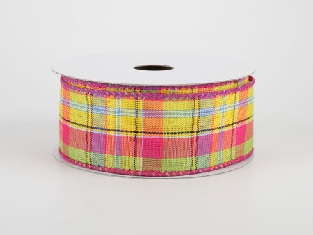 1.5  Montana Plaid Ribbon: Yellow, Fuchsia, Lime (10 Yards) Online Sale