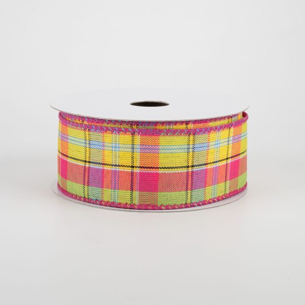 1.5  Montana Plaid Ribbon: Yellow, Fuchsia, Lime (10 Yards) Online Sale