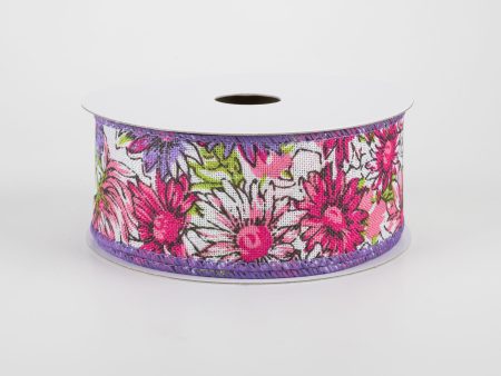 1.5  Watercolor Daisies Ribbon: Pink & Purple (10 Yards) Supply