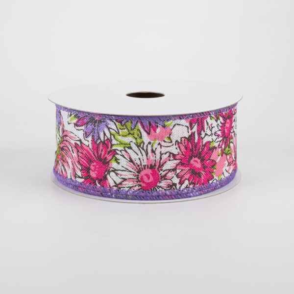 1.5  Watercolor Daisies Ribbon: Pink & Purple (10 Yards) Supply