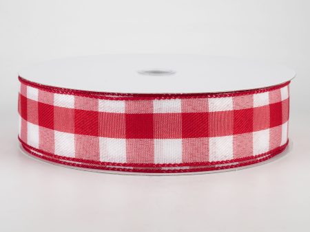 1.5  Linen Check Buffalo Plaid Ribbon: Red & White (50 Yards) For Sale