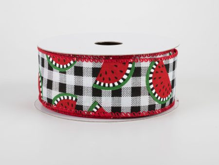 1.5  Buffalo Plaid With Watermelon Slices Ribbon (10 Yards) For Cheap