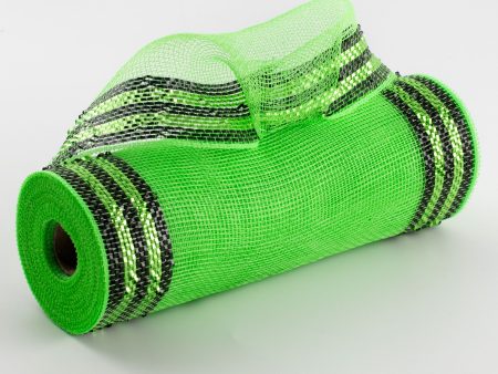 10  Border Stripe Metallic Mesh: Lime & Black Hot on Sale