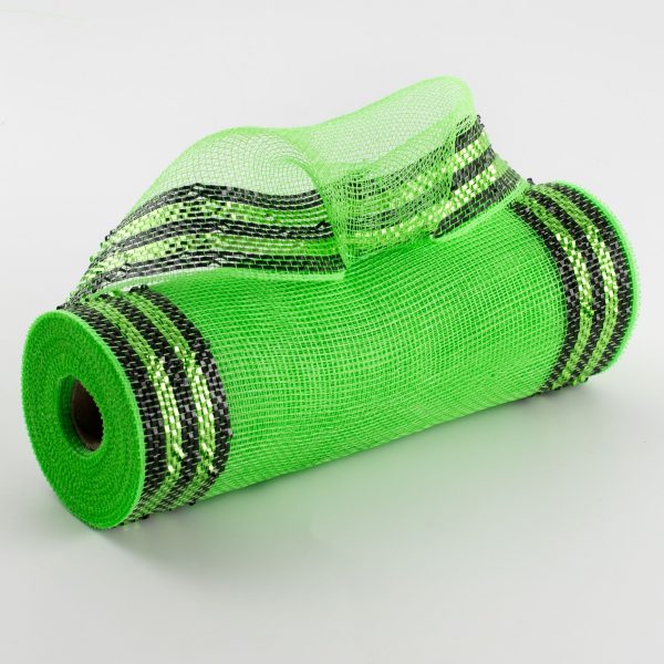 10  Border Stripe Metallic Mesh: Lime & Black Hot on Sale