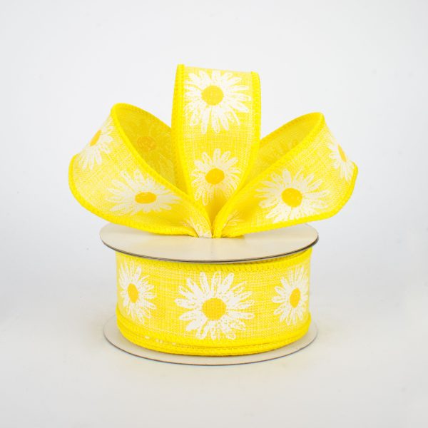 1.5  Linen Daisy Ribbon: Yellow (10 Yards) Online Hot Sale