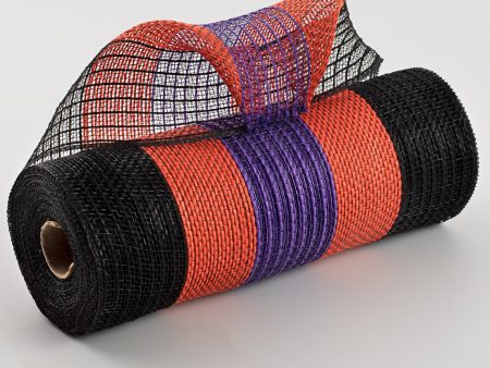 10  Poly Jute Deco Mesh: Black, Orange, Purple Wide Stripe Fashion