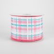 2.5  Iridescent Print Plaid Ribbon: Coral, Aqua, White (10 Yards) Fashion