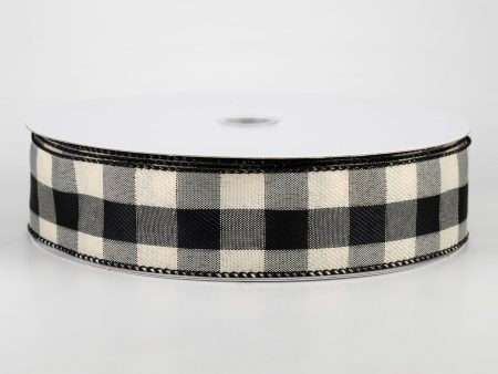 1.5  Linen Check Buffalo Plaid Ribbon: Black & Ivory (50 Yards) For Cheap