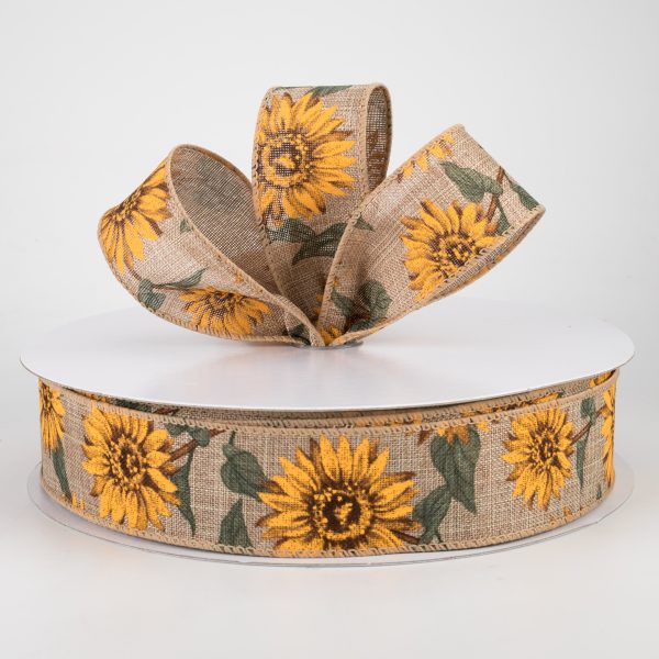 1.5  Linen Sunflower Ribbon: Natural (50 Yards) Online Sale