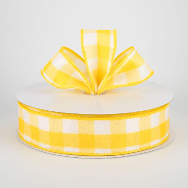 1.5  Woven Buffalo Plaid Ribbon: Daffodil Yellow & White (50 Yards) Fashion