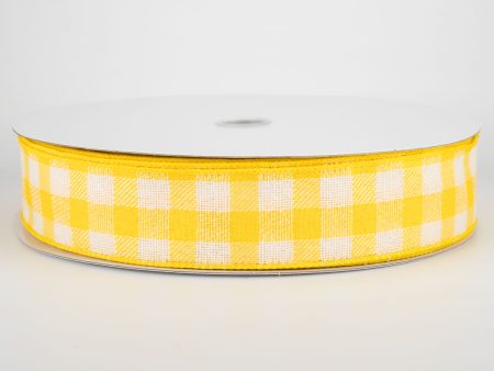 1.5  Woven Buffalo Plaid Ribbon: Daffodil Yellow & Cream (50 Yards) Online now