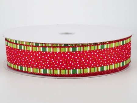 1.5  Whimsical Christmas Stripe & Dot Ribbon (50 Yards) Supply