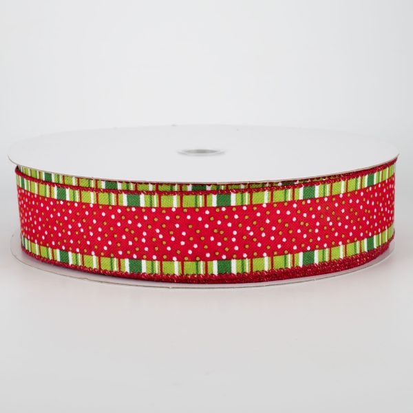 1.5  Whimsical Christmas Stripe & Dot Ribbon (50 Yards) Supply