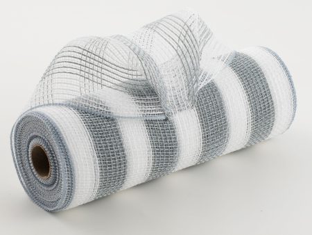 10  Thin Stripe Fabric Mesh: White & Grey For Sale