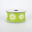 1.5  Linen Daisy Ribbon: Green (10 Yards) For Cheap