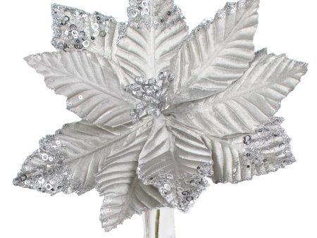 11  Velvet Glitter Poinsettia Stem: Silver Online