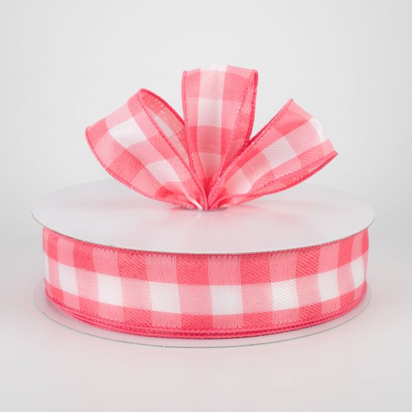 1.5  Woven Buffalo Plaid Ribbon: Coral & White (50 Yards) For Sale