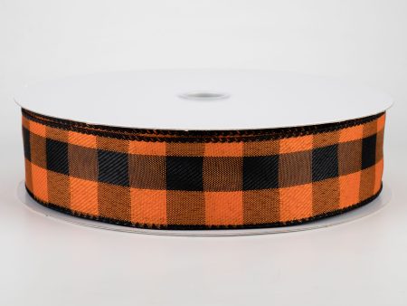 1.5  Linen Check Buffalo Plaid Ribbon: Orange & Black (50 Yards) Online