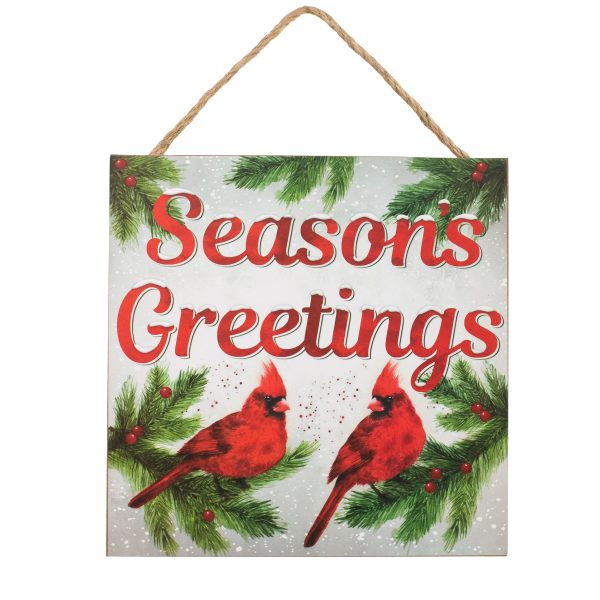 10  Square Wooden Sign: Season s Greetings Cardinal Supply